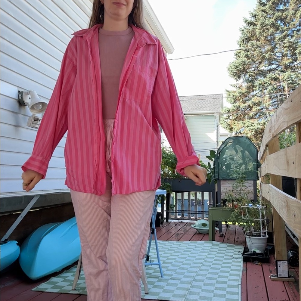 Pink Striped Button-Up Shirt